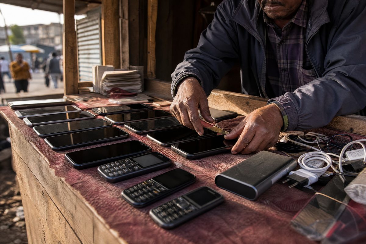 Kiosk counter with used phones